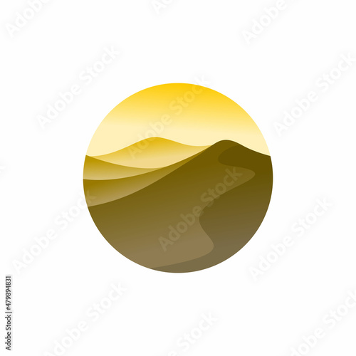 Desert logo design template.Mountain hill with sunshine illustration 
