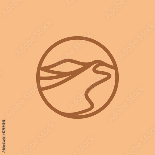 Desert logo design template.Mountain hill with sunshine illustration 

