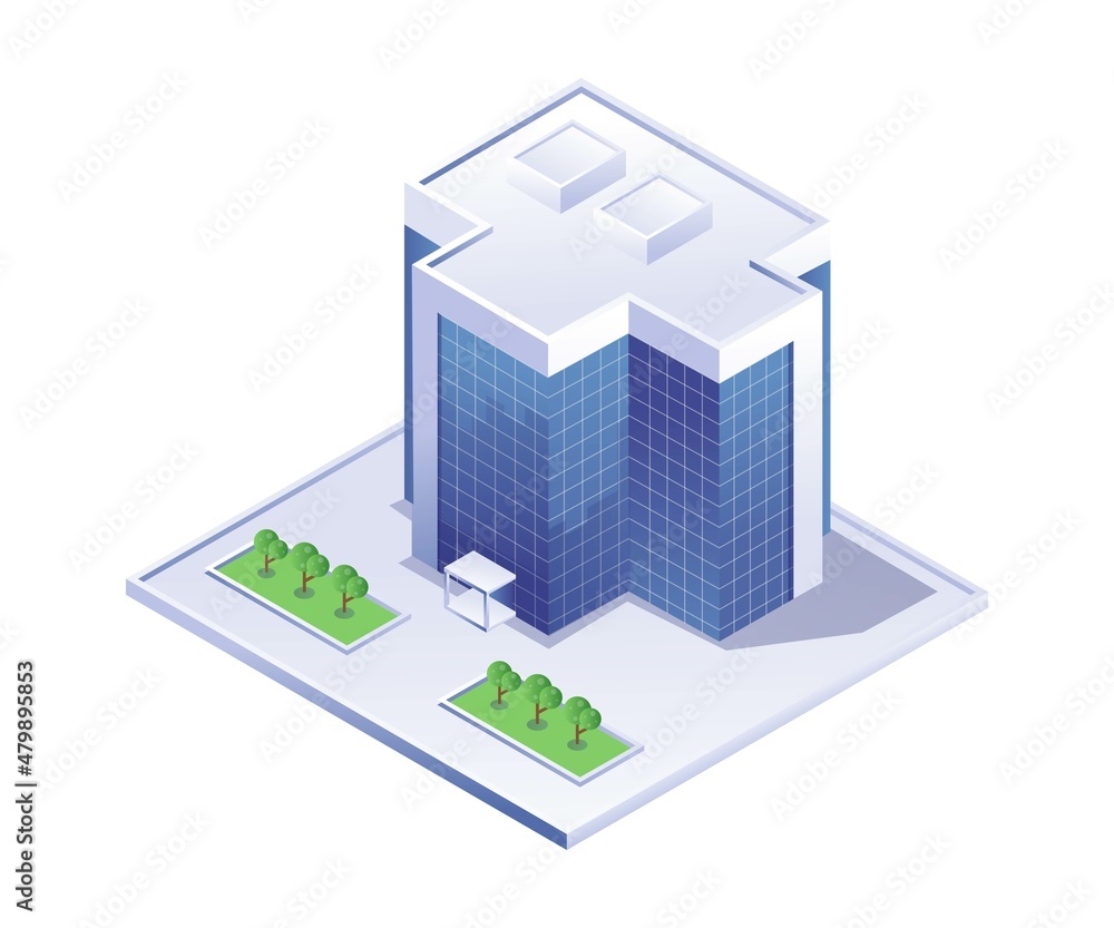 View of office building isometric illustration View of office building isometric illustration
