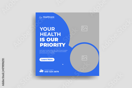 Modern creative medical healthcare social media post design template