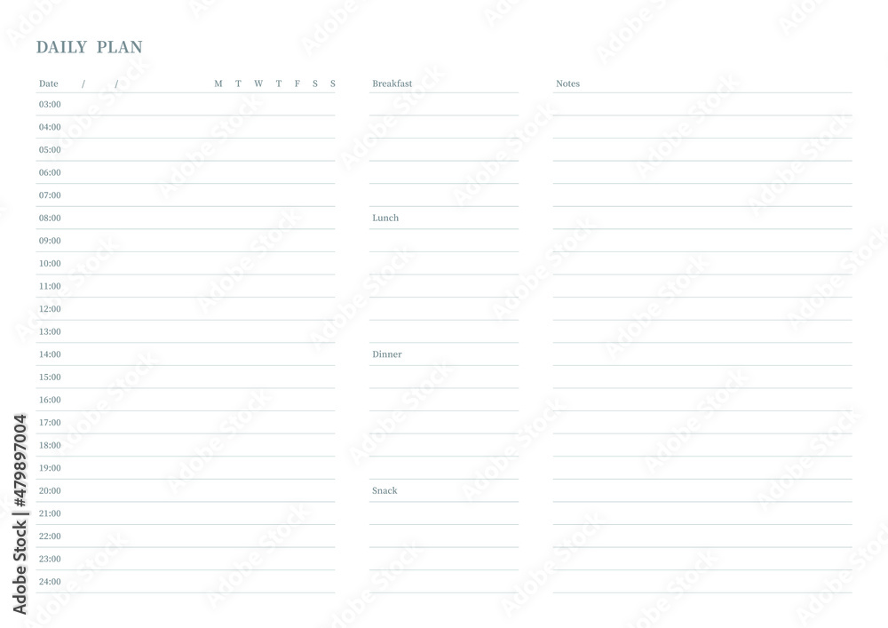 Note, scheduler, diary, calendar planner document template illustration. Daily plan form. Note, scheduler, diary, calendar planner document template illustration. Daily plan form.