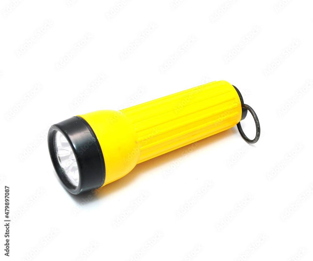 Yellow flashlight isolated on white background Yellow flashlight isolated on white background