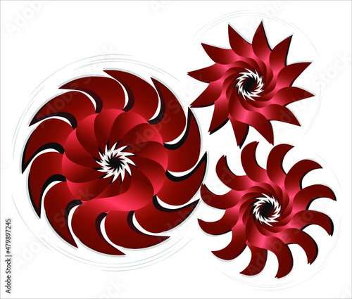 Abstract copper shiny gears rotate on a white background. The concept of well-coordinated work. Vector illustration. 