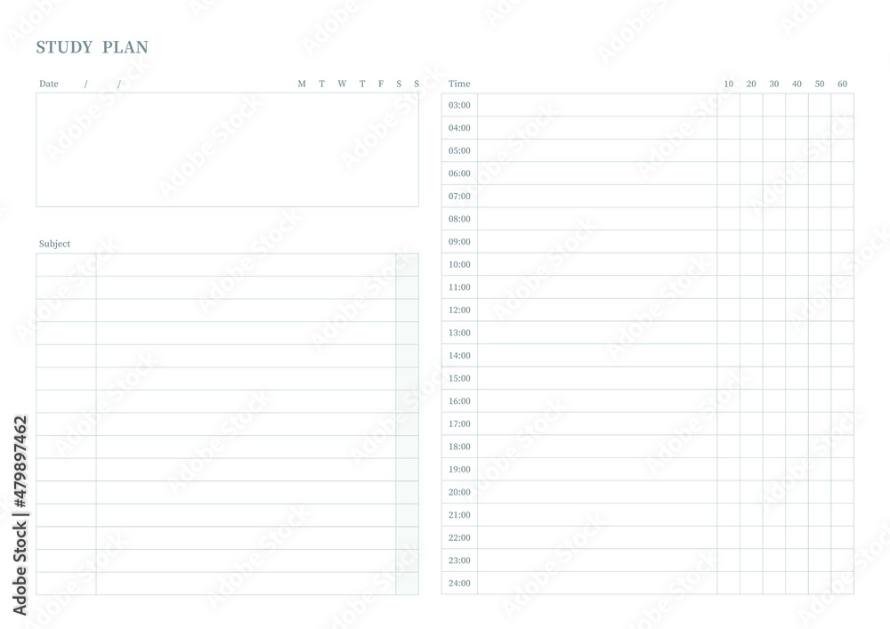 Note, scheduler, diary, calendar planner document template illustration. Study plan form. Note, scheduler, diary, calendar planner document template illustration. Study plan form.
