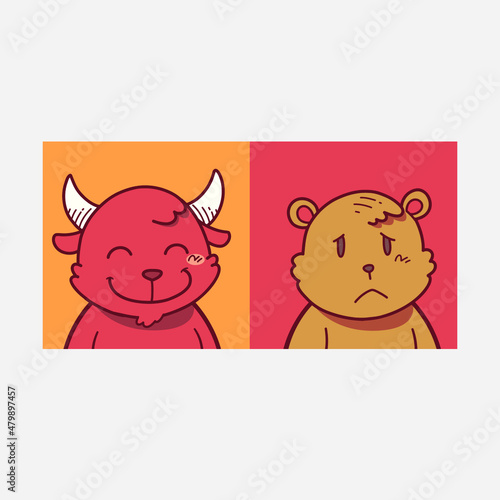bull and bear cartoon mascot
