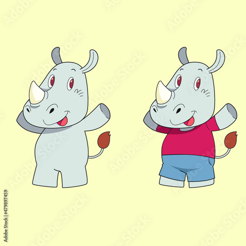 Illustration of cartoon rhino with happy expression