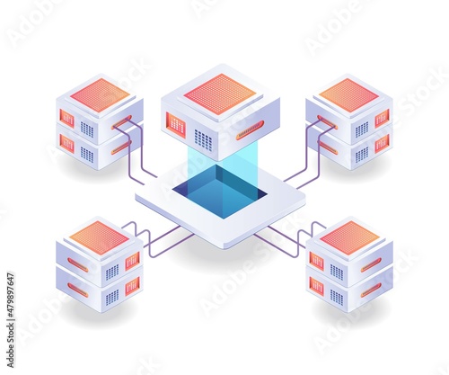 Server chip network isometric illustration