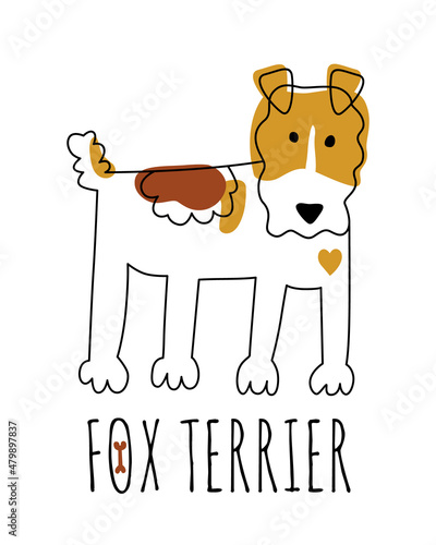 Fox terrier. Cute stylized dog drawn with spots and lines on a white background.