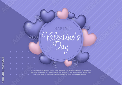 Happy valentine's day poster or banner with many sweet heart on very peri color background. Promotion and shopping template or background for Love and Valentine's day concept