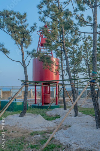 Fototapeta Naklejka Na Ścianę i Meble -  Red ocean buoy on display in maritime park