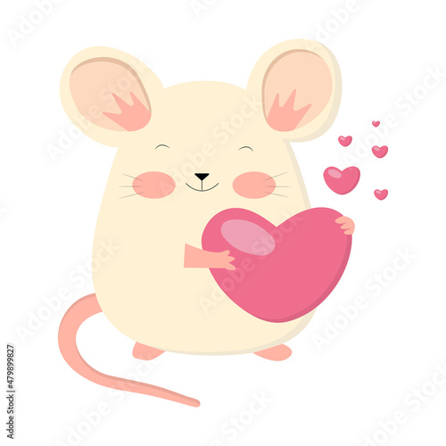 Сute rat holding heart cartoon character illustration
Colored flat vector illustration isolated on white background