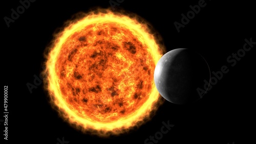 mercury planet around the sun realistic 3d illustration. 8k resolution space wallpaper