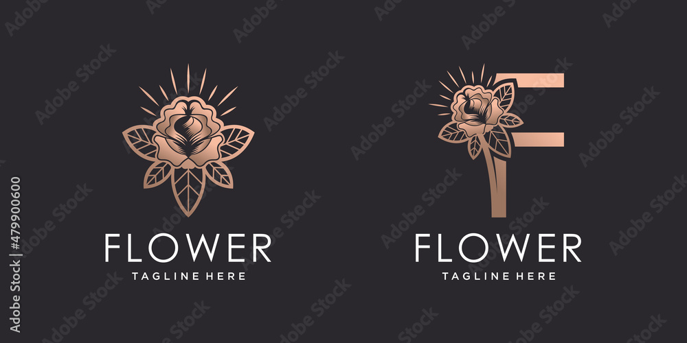 Flower logo design with letter f concept Premium Vector Flower logo design with letter f concept Premium Vector