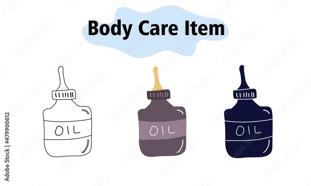 Obraz premium Hair oil in a bottle with a pipette. Serum for the face. Hair and facial skin care. Self-care. In color, solid and linear style. Vector illustration.