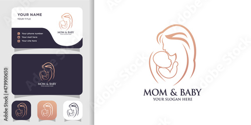 Mom and baby logo design concept Premium Vector