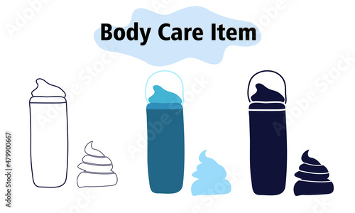 A can of shaving foam with a lid. Shaving of beard, moustache and sideburns. Self-care. In color, solid and linear style. Vector illustration.