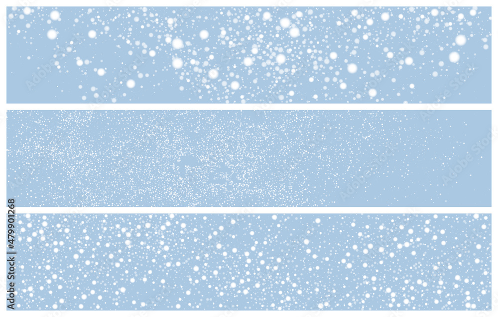 Set Of White Snow Abstract Winter Background. Horizontal Long Banner For Site. Panoramic Celebratory Backdrop. Vector Illustration, Eps 10.