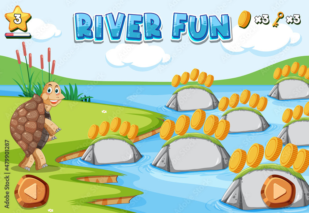Naklejka premium Game template with empty rocks in the river