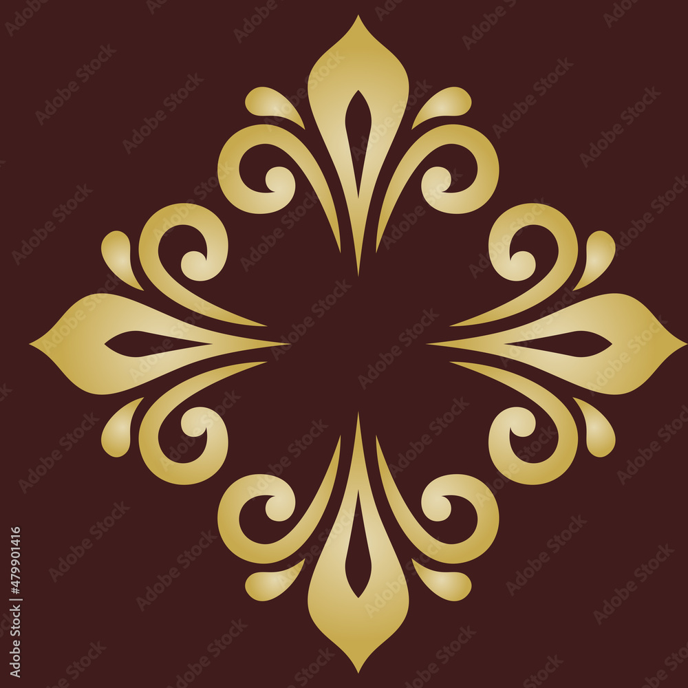 Oriental vector pattern with arabesques and floral elements. Traditional classic brown and golden ornament. Vintage pattern with arabesques