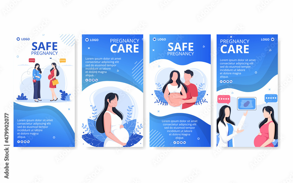 Pregnant Mother and Maternity Insurance Stories Health care Template Flat Illustration Editable of Square Background for Social media or Greetings Card