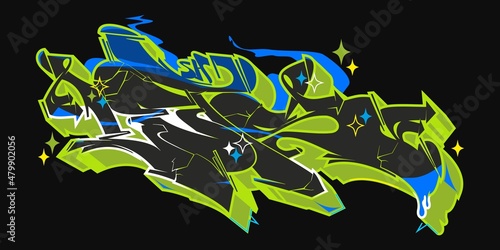 Dark Isolated Abstract Urban Graffiti Street Art Style Word Lets Lettering Vector Illustration 