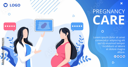 Pregnant Mother and Maternity Insurance Post Health care Template Flat Illustration Editable of Square Background for Social media or Greetings Card