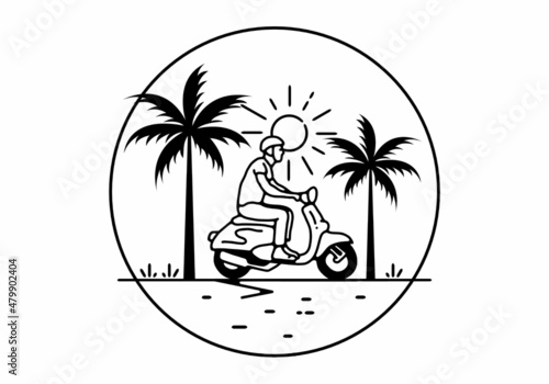 Riding scooter line art illustration