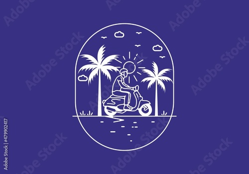 Riding scooter line art illustration