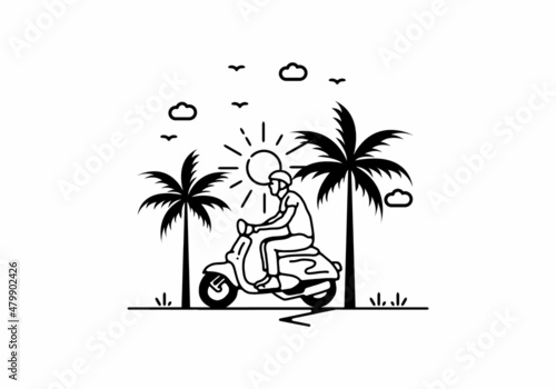 Riding scooter line art illustration