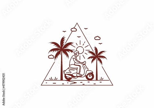 Riding scooter line art illustration