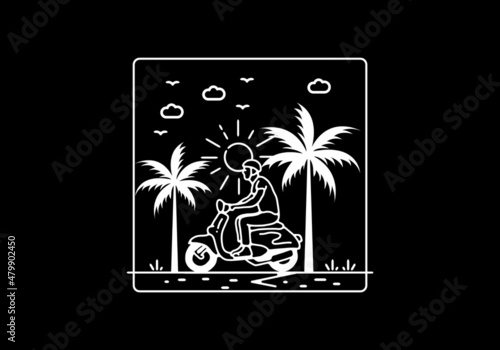 Riding scooter line art illustration