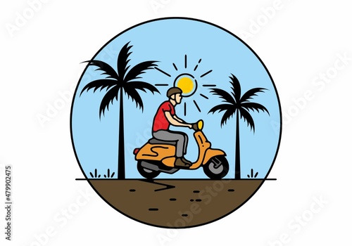 Riding scooter line art illustration