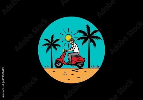 Riding scooter line art illustration