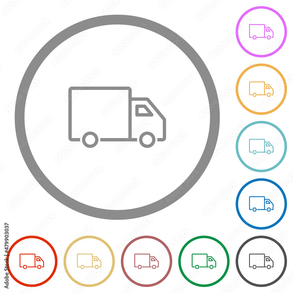 Delivery truck side view outline flat icons with outlines