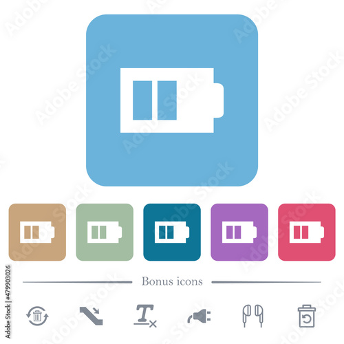 Half battery with two load units alternate flat icons on color rounded square backgrounds