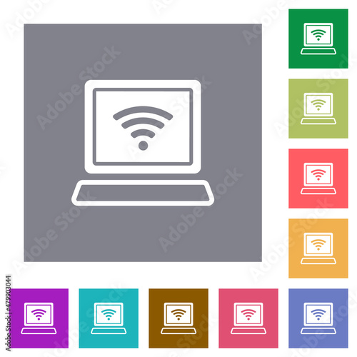 Laptop computer with wireless symbol alternate square flat icons