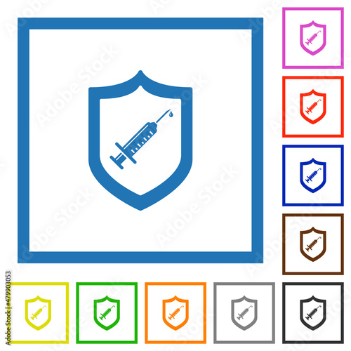 Vaccine protected flat framed icons