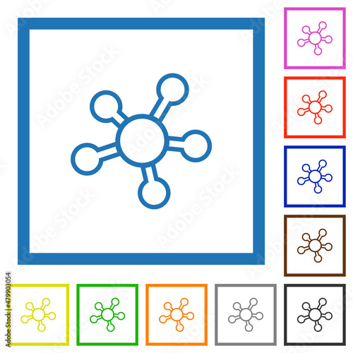 Network connections outline flat framed icons