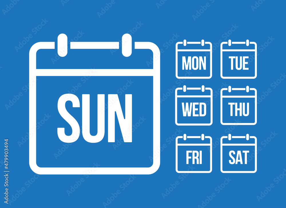 Vector set icon page calendar, days of the week Vector set icon page calendar, days of the week