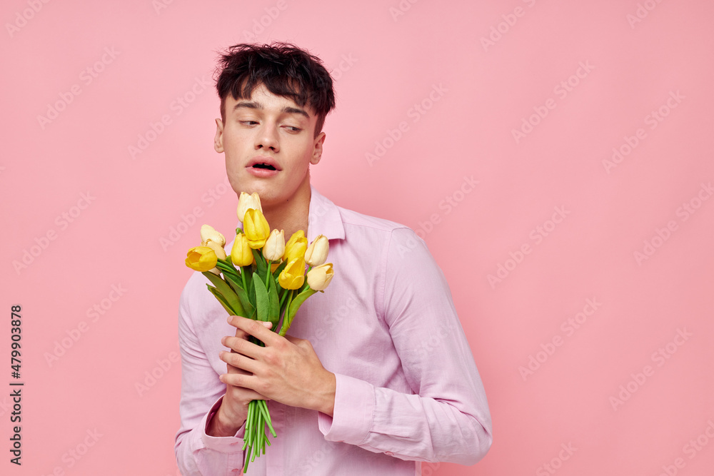 handsome guy Bouquet of yellow flowers romance posing fashion Lifestyle unaltered handsome guy Bouquet of yellow flowers romance posing fashion Lifestyle unaltered