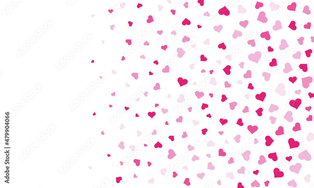 Heart falling confetti background. Romantic design template for Valentine Day or Wedding