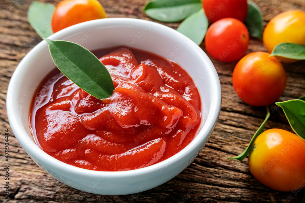Fresh homemade tomato sauce in a white bowl Fresh homemade tomato sauce in a white bowl