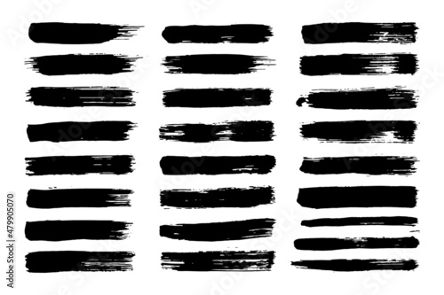 Grunge hand drawn calligraphy brush strokes black paint texture set vector illustration isolated on white background. Calligraphy brushes high detail abstract elements collection.