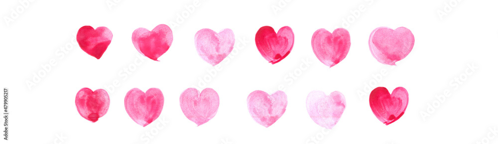 Hand drawn pink heart set. Valentine day.