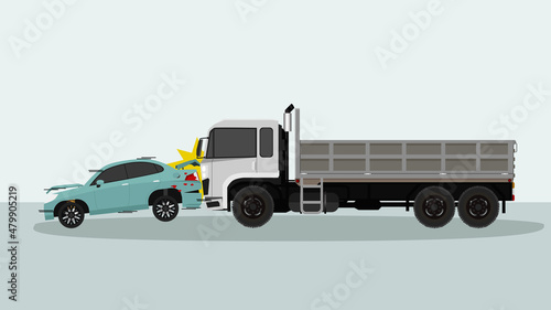Accident in Container trucks crash into the back of a passenger car, Causing damage to the rear of the passenger car with line of seeds.