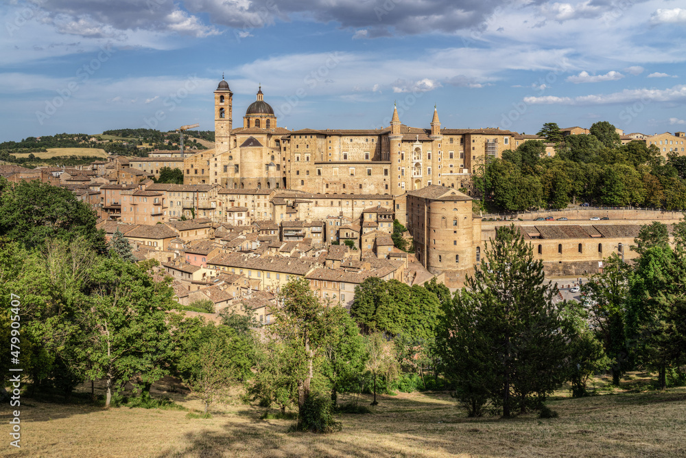 Scenic panoramic view of Urbino, a famous town in Italy built mostly during Renaissance and UNESCO World Heritage Site, Marche region