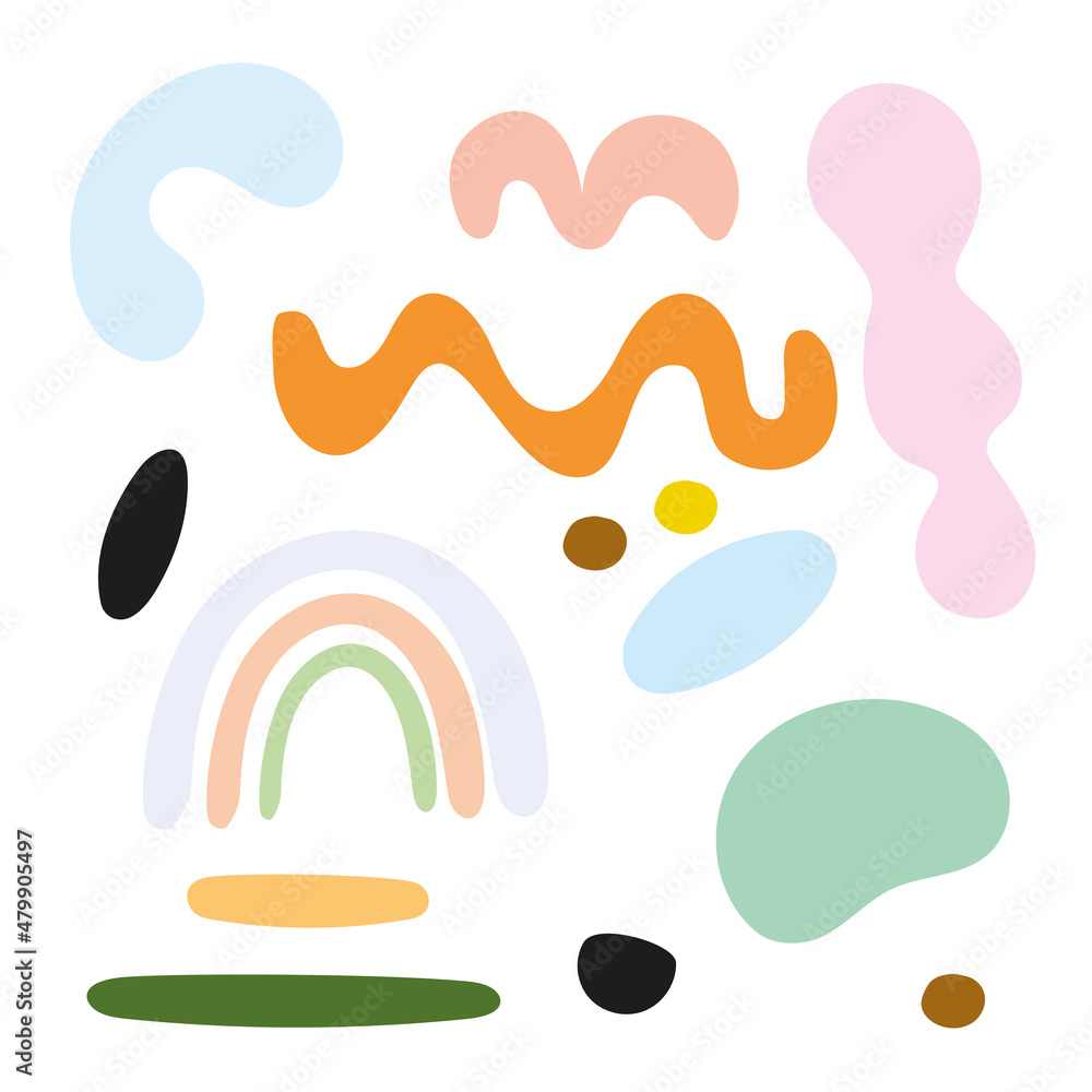 A set of abstract colored elements in a handmade design. Vector illustration