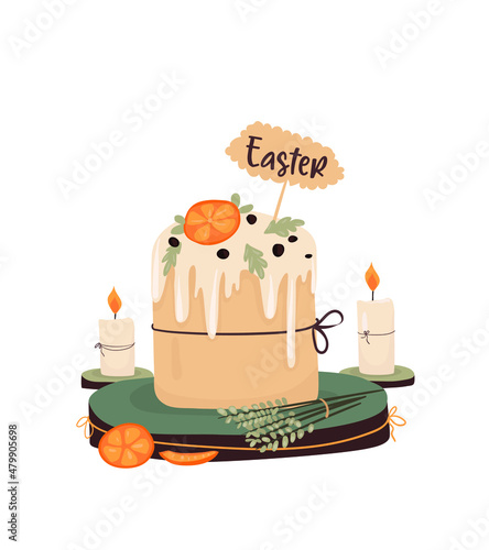 Illustration for the holiday of Easter. Easter cake with cream.

