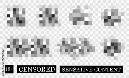 Censor blur effect texture isolated on transparent background. Blurry pixel color censorship element. Vector nude skin censor pattern. photo