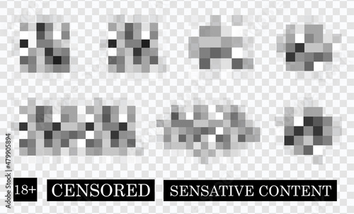 Censor blur effect texture isolated on transparent background. Blurry pixel color censorship element. Vector nude skin censor pattern.